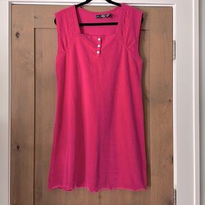 Vintage Jane Ashley Mini House Dress Womens L Pink Terry Cloth square neckline